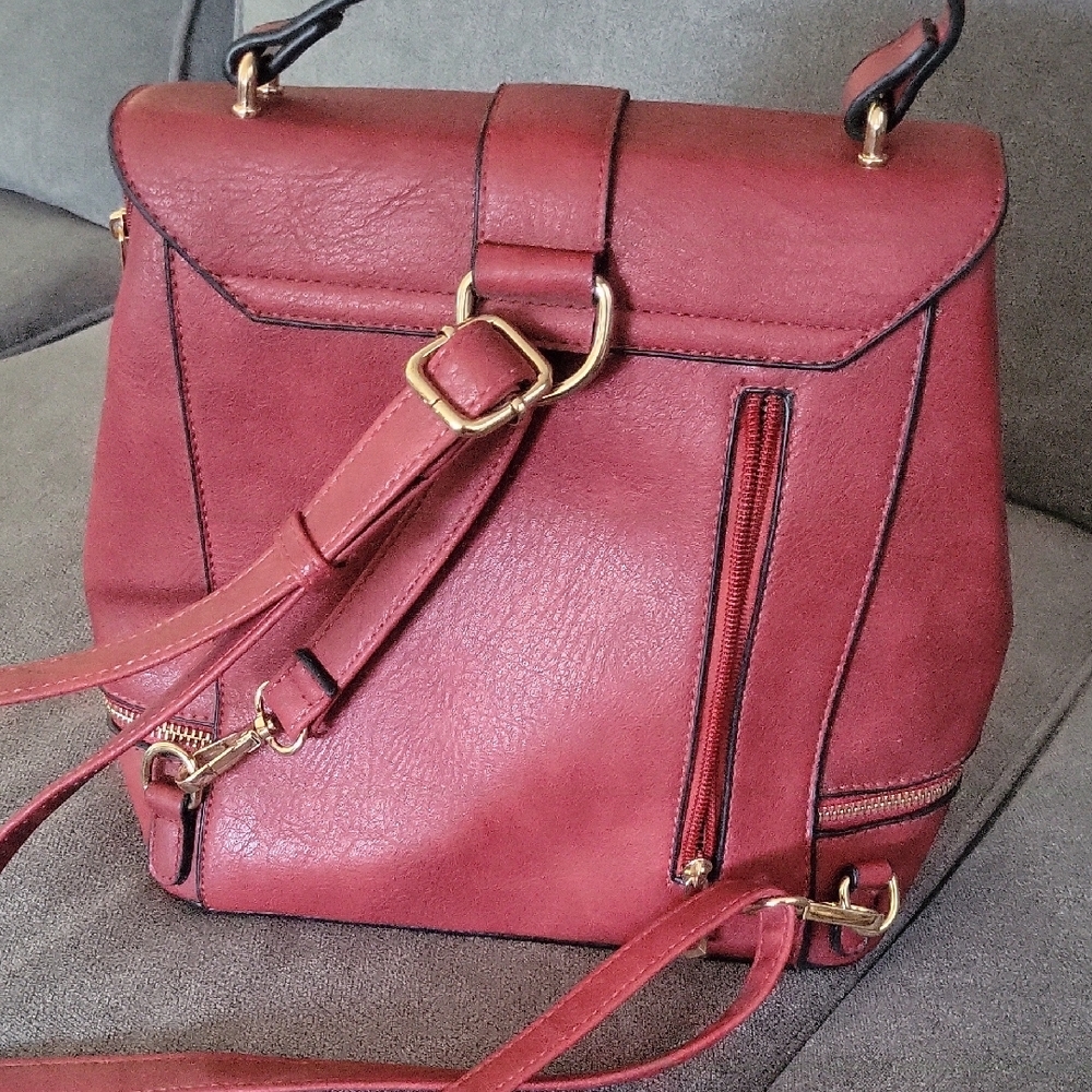 Red Faux Leather Backpack Purse - Picture 2 of 16